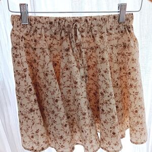 Lizard Thicket Ivory Cream & Rust Brown Country Floral Flowy Skort Mini Skirt